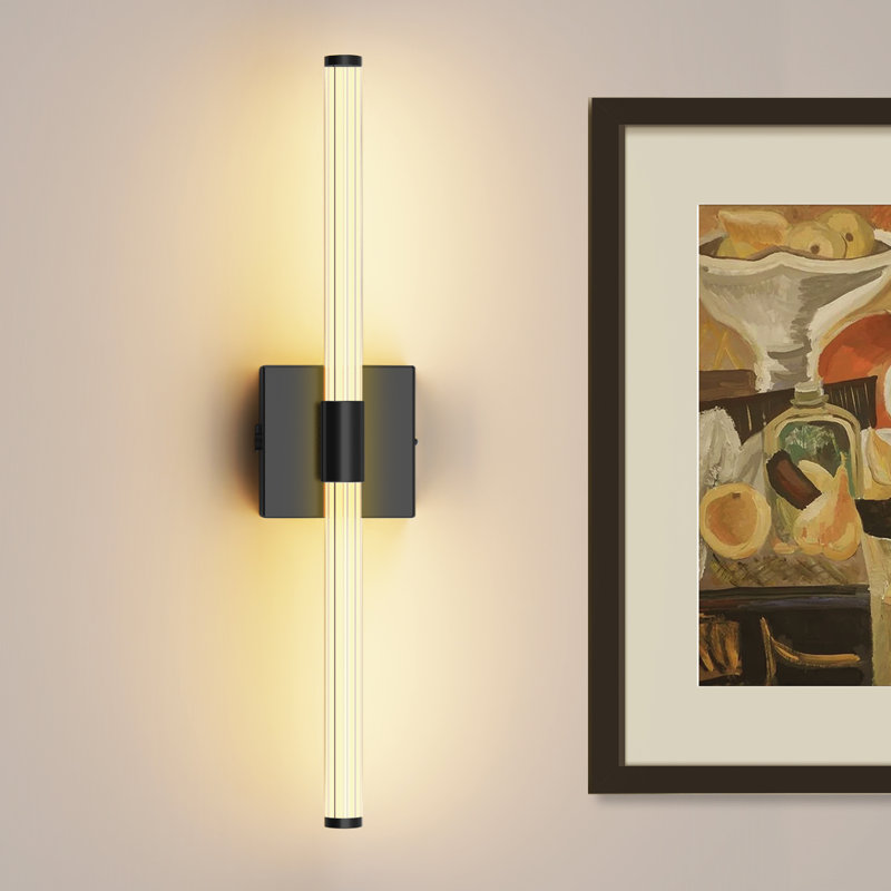Applique murale à 1 lumière DEL 24 po à intensité variable et rechargeable, Noir, noir, noir, noir, Noir mat