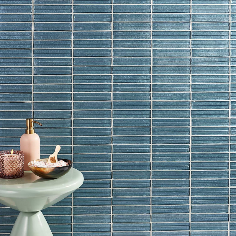 Maya Stacked 12x12 Polished Glass Mosaic Tile, Stacked Sky