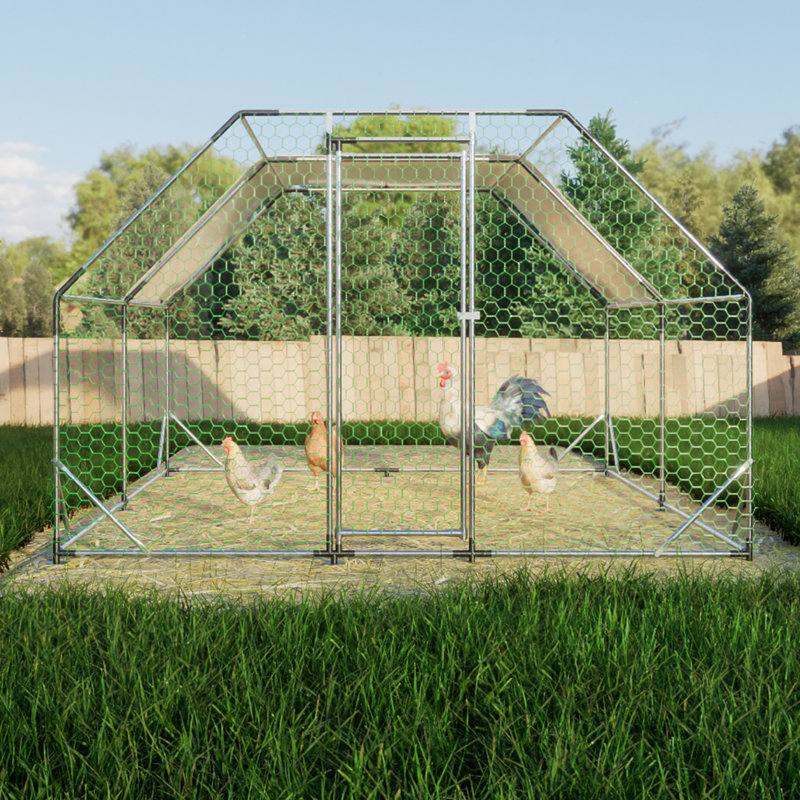Davilla Metal Chicken Run Coop, Walk-in Poultry Cage with Cover Lockable Door, 76.3" H x 119" W x 154" D