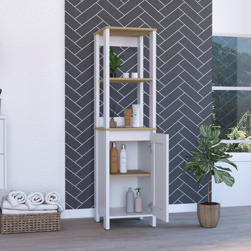 Bathroom Cabinet With Four Shelves And Single Door - Structure Chic Style