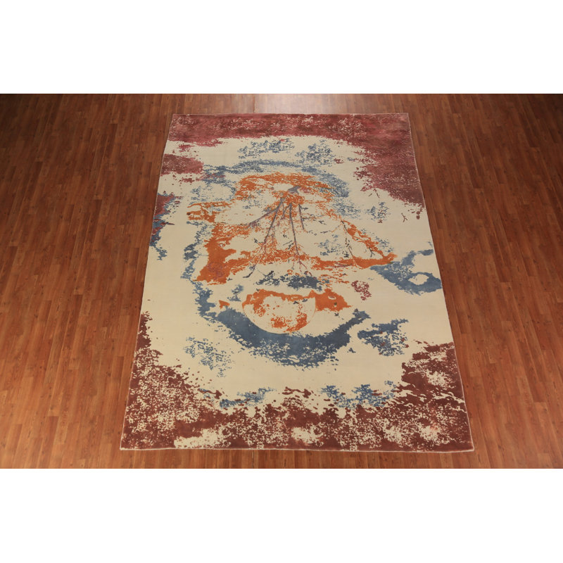 Tapis indien à motif abstrait moderne illustré