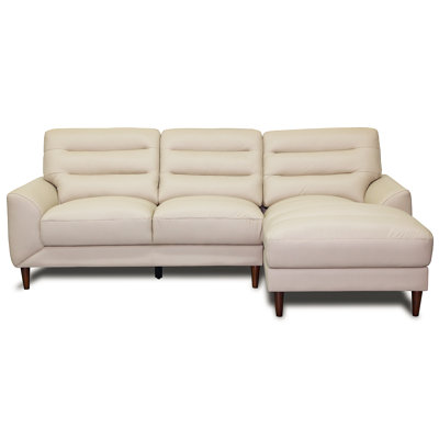 Clarion Genuine Cream Leather Sectional Sofa with Right Chaise Lounge