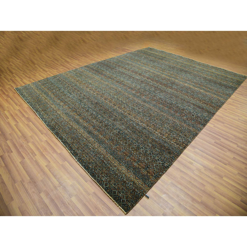 10'0" x 13'10" Brown Kohinoor Herrita Diamond Design Hand Knotted Wool Oriental Rug
