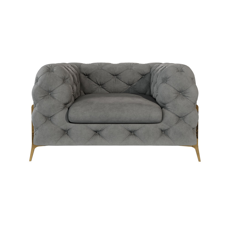 Chesterfield Armchair Atoka with Gold Metal Legs, Grey