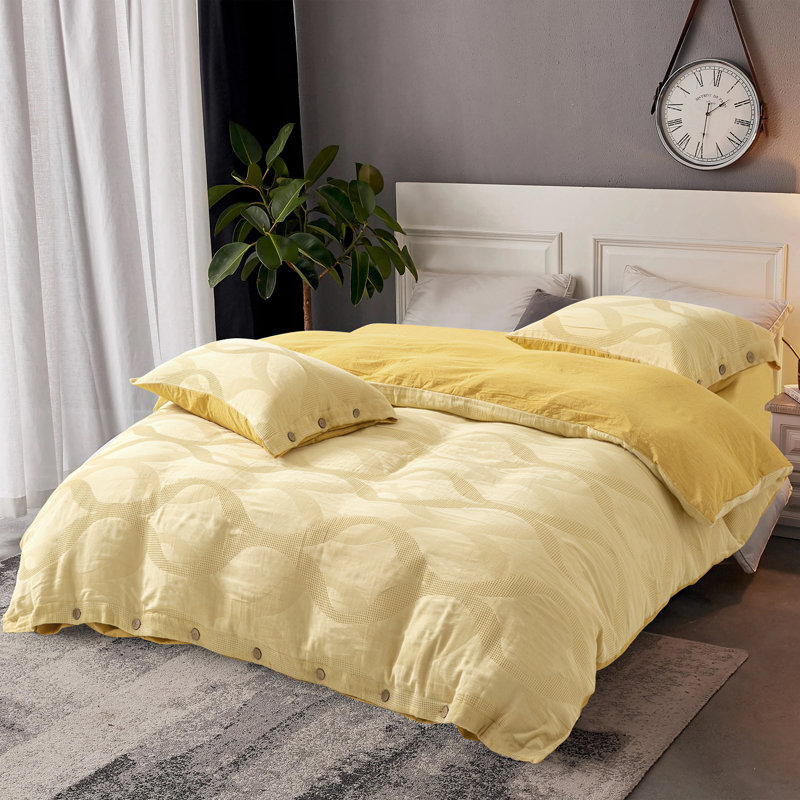 Ensemble de housse de couette Waffle Weave, Housse de couette pour très grand lit et 2 taies, Pigeon jaune