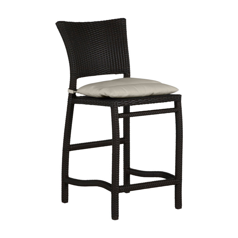 Skye 24" Patio Bar Stool with Cushion, Black Walnut, Dove Sunbrella® Linen, Welt