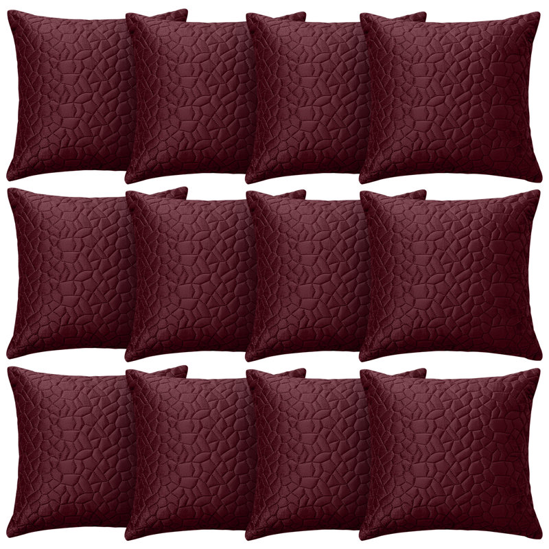 Aspire Homeware Geometric Square Velvet Cushion Covers, Pack of 12, Burgundy