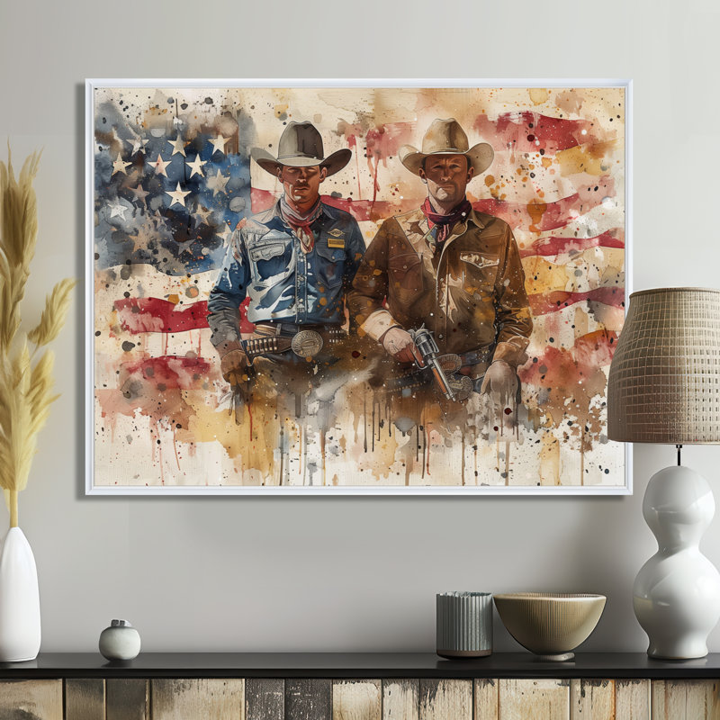 Marcquis - Cowboys, art mural, Toile encadrée flottée blanche, H 24 po x l 32 po x P 1 po