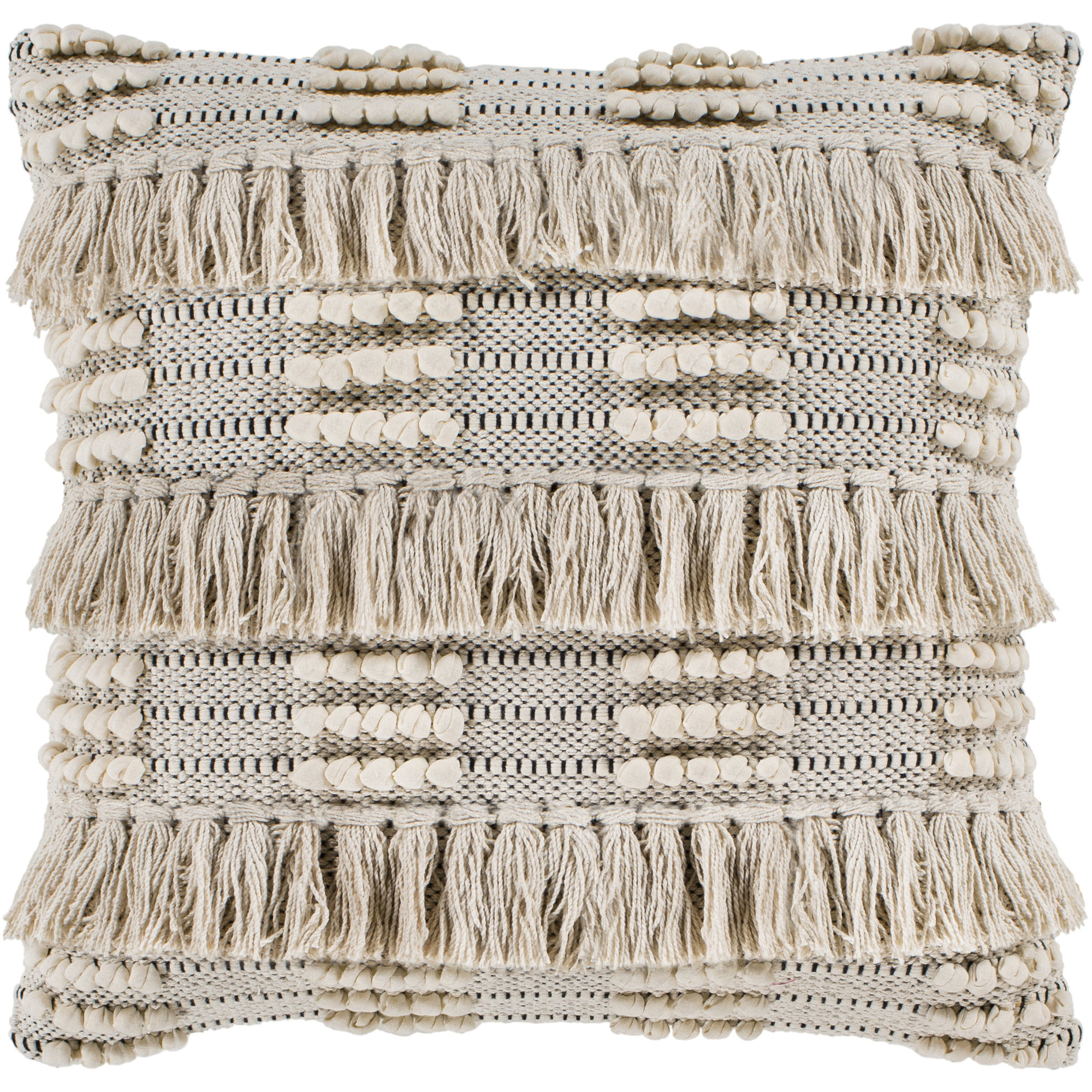 Venora Fringed Cotton Throw Pillow, 22" x 22", Down
