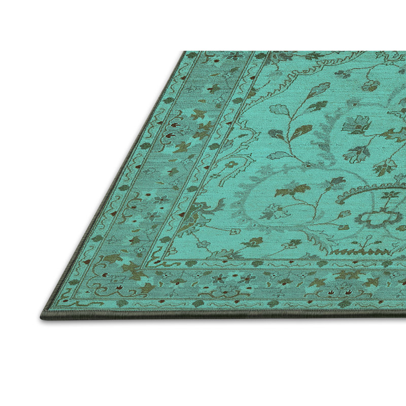 Tapis oriental en laine / polyester tissé à la machine en turquoise / brun, Rectangle 8 pi x 10 pi