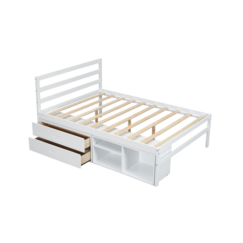 Lit plateforme en bois de taille avec tablettes de rangement amovibles, deux tiroirs de rangement intégrés pour plus de commodité,