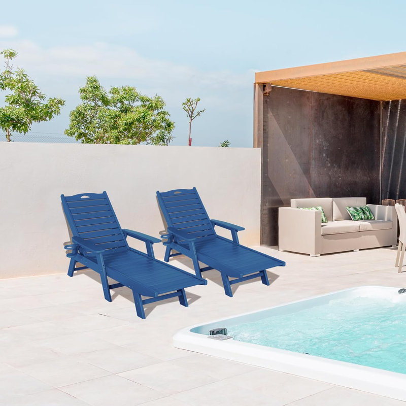 Outdoor Chaise Lounge Hdpe Reclining Chair, Navy