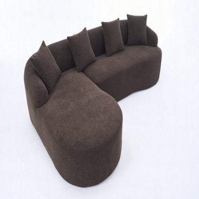 Canapé COMFession désossé: combinaison de chaise longue avec canapé 3 places, tissu de chenille grain de bois, canapé à compression pleine éponge, canapé combiné avec 4 coussins pour le salon / la maison / appartement