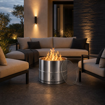 Foyer extérieur sans fumée de 50 cm avec grille et sac de transport, en acier inoxydable, pour terrasse, jardin, camping et barbecue.