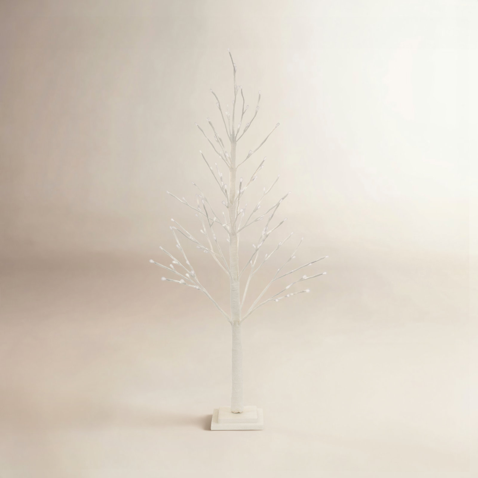 Lighted Glittered Twig Tabletop Tree, 48" H x 24" W x 24" D, White