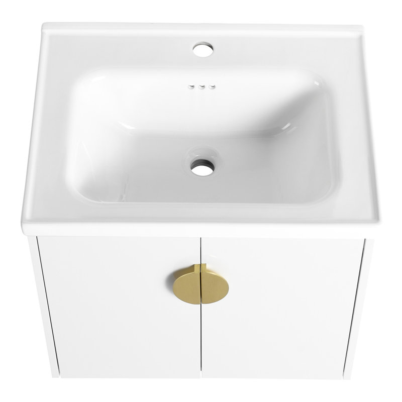 Armoire de salle de bain murale 60 "avec lavabo et tablettes - Châtaignier noir, tiroir de salle de bain moderne à fermeture en douceur, couleur châtaignier