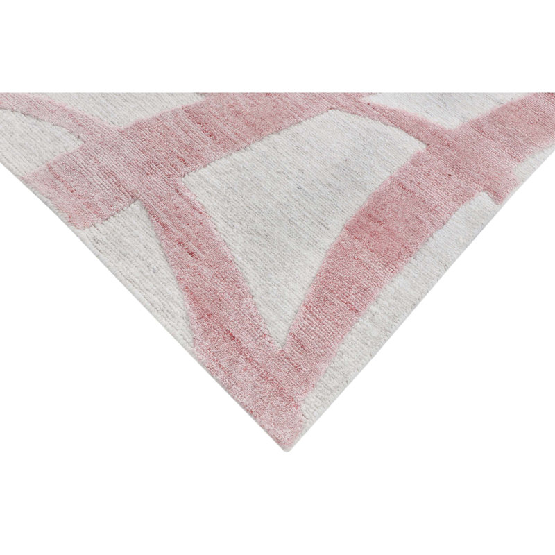Tapis rectangulaire en laine / viscose noué à la main rose / ivoire, Rectangle 9 pi x 12 pi