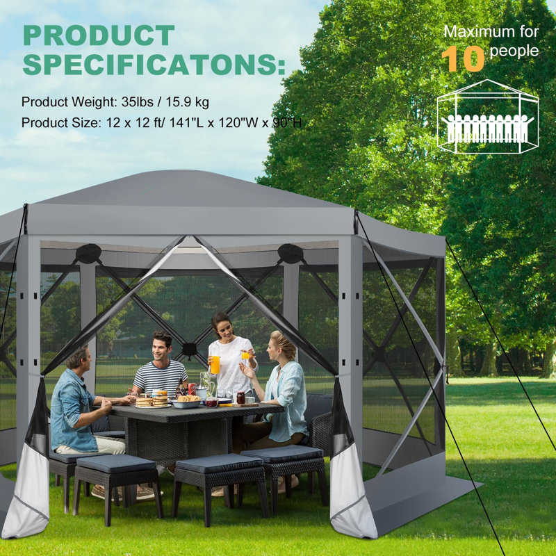 12'x12'FT Screen Room with Mosquito Netting, Grey