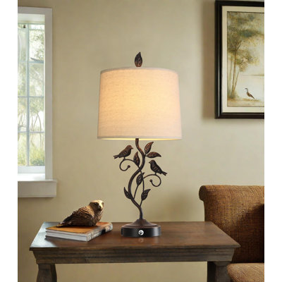 Lampes de table Touch Farmhouse pour le salon avec 3 ports à intensité variable à 2 ports USB, lampe de table de chevet en fer rustique rétro pour la chambre à coucher, ampoule DEL incluse (bronze)