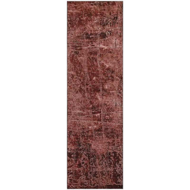 Tapis de qualité supérieure lavable à la machine Cerrito AMF559 Merlot, Tapis de couloir 2 pi 3 po x 7 pi 6 po