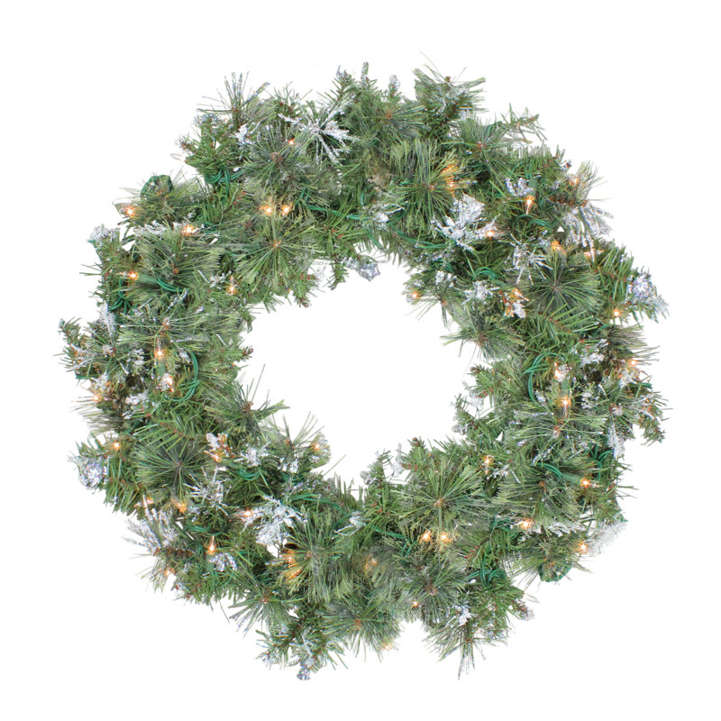 Couronne de Noël artificielle pré-éclairée pin de montagne - lumières claires, 24 po