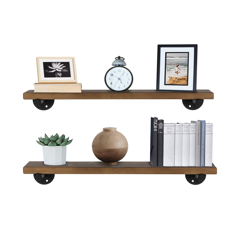 Tablette murale 24 "en bois rustique industriel - Tablettes en bois véritable espresso, H 1,1 po x l 24 po x P 5,3 po