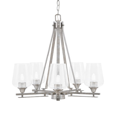Lustre 5 lumières Uptowne illustré en finition argent vieilli avec verre à bulles transparent de 5 po