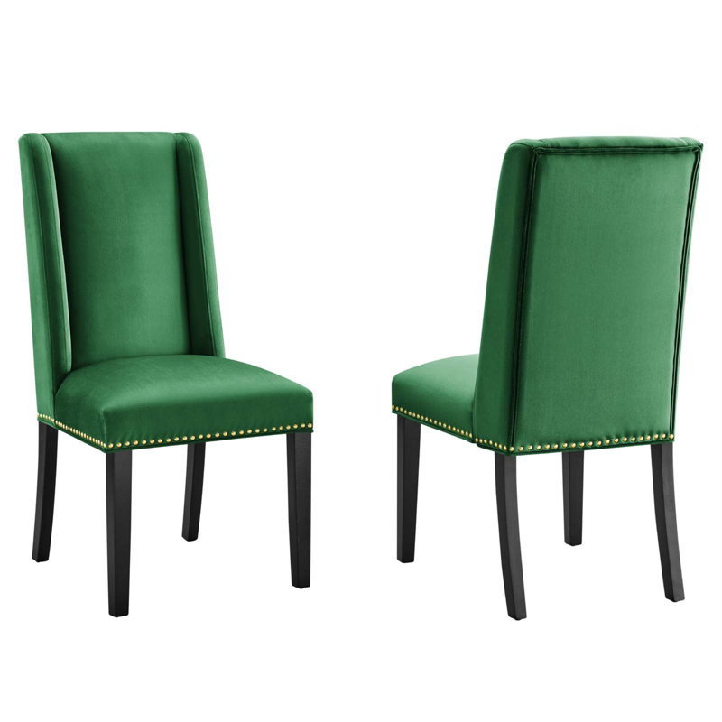 Modway Baron Performance Velvet Dining Chairs - Set of 2, Emerald