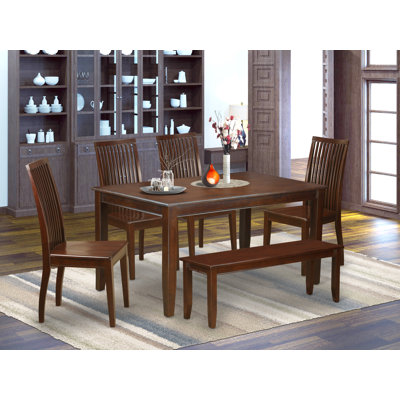 6 Piece Dining Table Set Contains a Rectangle Kitchen Table and 4 Dining Room Chairs with a Bench, Mahogany