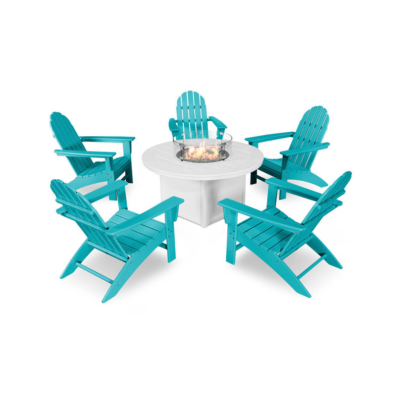 Ensemble de conversation 6 pièces POLYWOOD Vineyard Adirondack avec foyer, Aruba / blanc