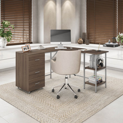 Bureau en L à deux tons avec rangement en L