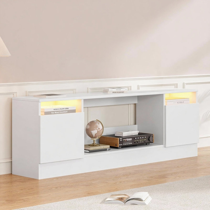 70" TV Stand, With Storage Cabinet, Up To 75", White