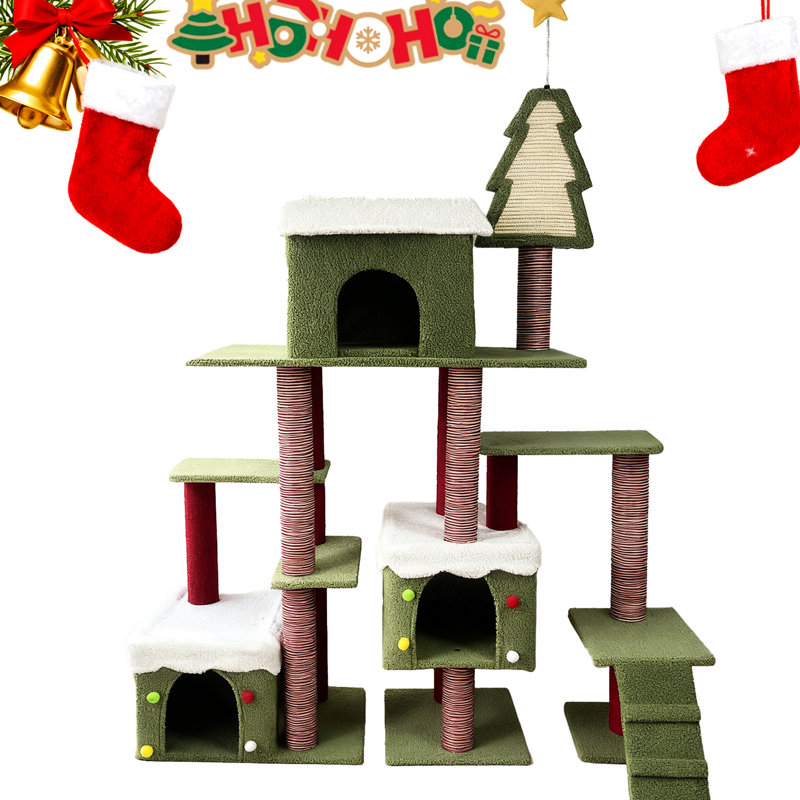 Large tour d'arbre à chat de Noël de 76,51 pouces pour félins d'intérieur, avec tour douillette à plusieurs niveaux