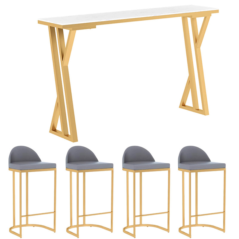 Edenfield, 5 pièces: table, 4 chaises, Blanc, Doré