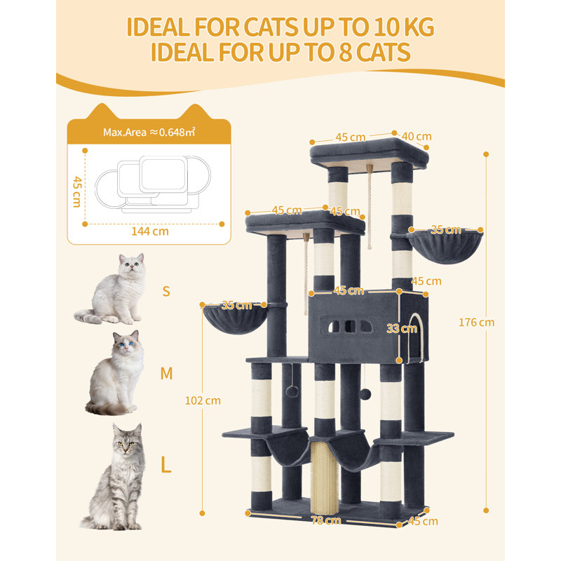 176 cm H Cat Tree / Condo, Dark Grey