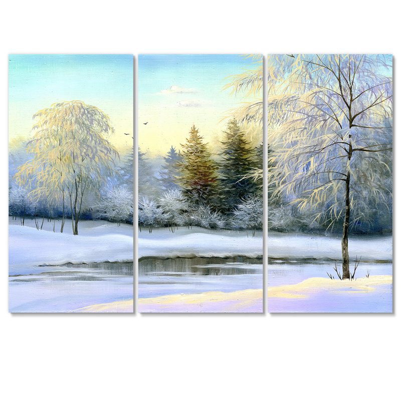 «Beautiful Winter River Landscape Pendant Sunset», reproduction d'art sur toile - PT40763, H 32 po x l 48 po x P 1 po