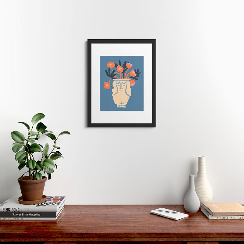 Impression sur vase Tasiania, Reproduction encadrée avec passe-partout, Noir, H 24 po x l 18 po x P 1,5 po