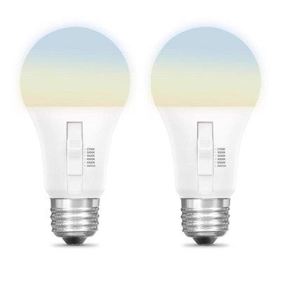 Feit A19 E26 (Medium) LED Bulb Adjustable White 60 Watt Equivalence 2 pk