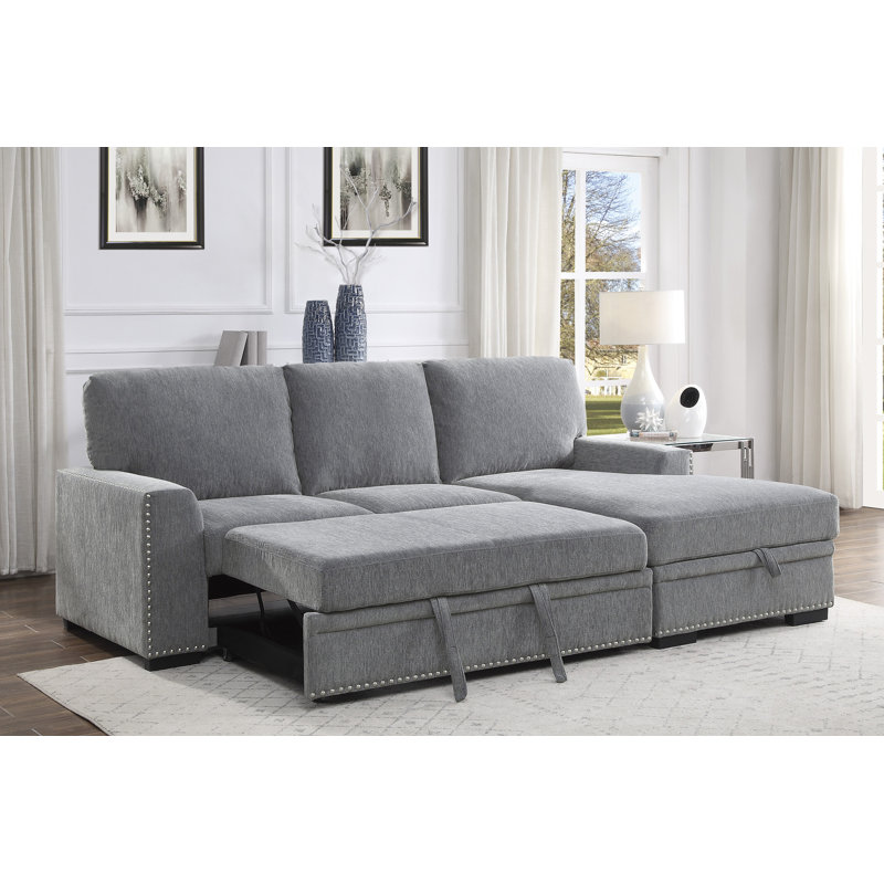 Canapé modulaire avec méridienne droite Mahir, Chenille gris Mahir, Accoudoir à droite (vu de face)
