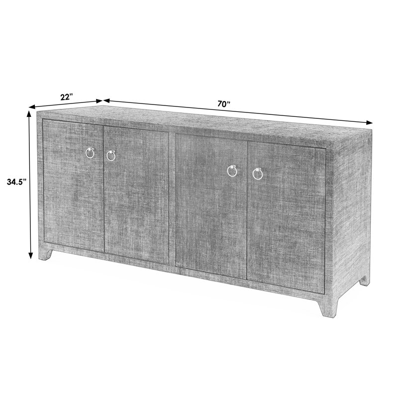 Bar Harbor Raffia 4 Door 70" Sideboard, Charcoal Gray