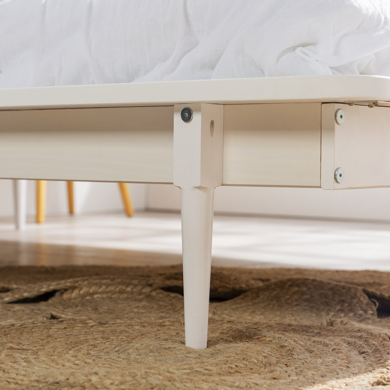 Lit plateforme à broches en bois massif Henline, Blanc, Grand