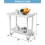 Table de préparation en acier inoxydable de 36 po x 24 po avec roulettes verrouillables, tablette réglable, dosseret et crochets à outils pour la cuisine, le restaurant, le garage et l'entrepôt, bord courbé
