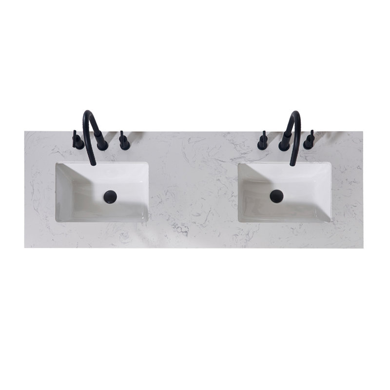 60" Aosta White Composite Stone Vanity Top with Double Sinks