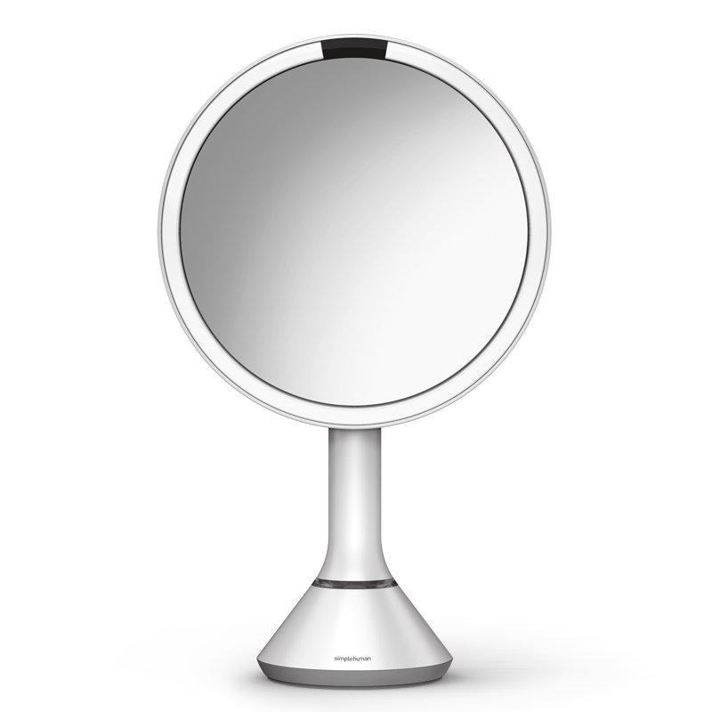 simplehuman 8" Round Sensor Makeup Mirror with Touch-Control Brightness, 5X Magnification, Cordless, White