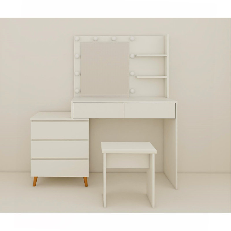 LED Lighted Makeup Vanity Table With Mirror - White Beauty Station With Storage Drawers, Matching Stool, And Organizing Compartments For Makeup Brushes And Cosmetics