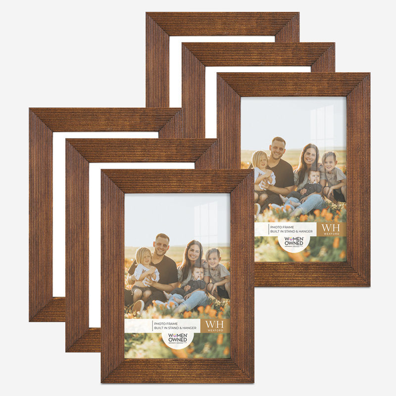 6 Piece Wood Gallery Wall Set, Brown, 4" x 6"