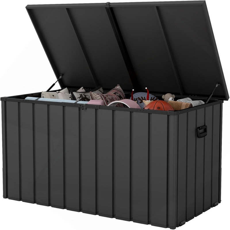 200 Gallon Metal Deck Box, Waterproof Outdoor Storage Box with Lockable Lid, Large Pool Storage Cabinet for Patio Furniture Garden Tools Pool-Supplies