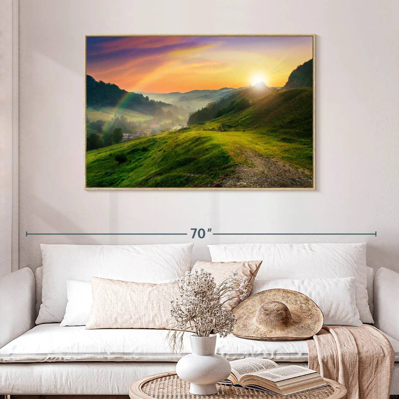 Matinée arc-en-ciel, Cadre flottant en bois naturel, 46 po x 31 po