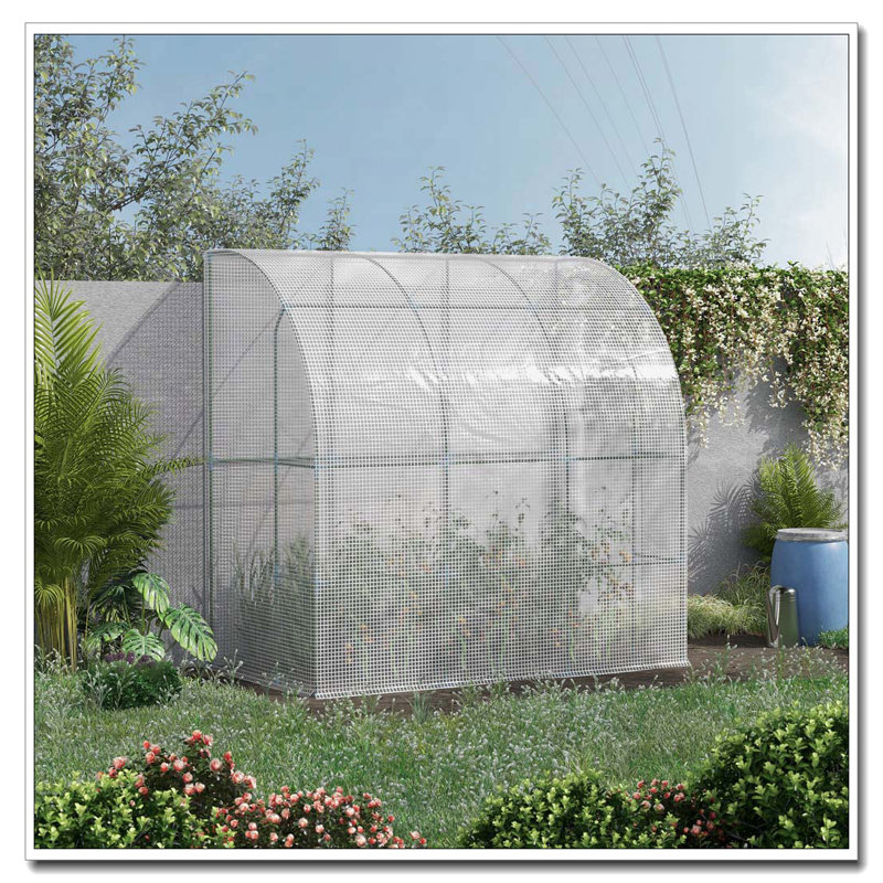 Outsunny 7' x 4' x 7' Outdoor Lean to Greenhouse, Walk-In Green House Plant Nursery with Roll-up Window, PE Cover, White