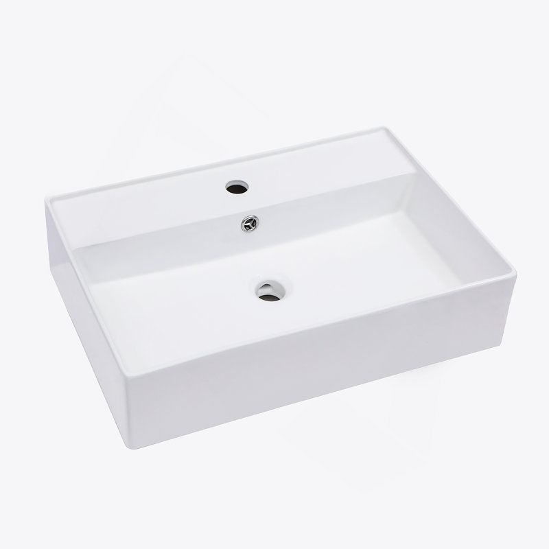 Lavabo de salle de bain mural rectangulaire en céramique blanc 24 po x 16 po avec trou de robinet et trop-plein
